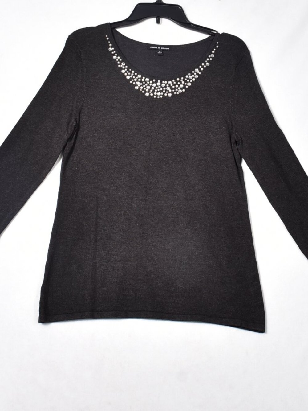 Cable & Gauge Size Medium Black Pearl Embellished 3/4 Sleeve Sweater